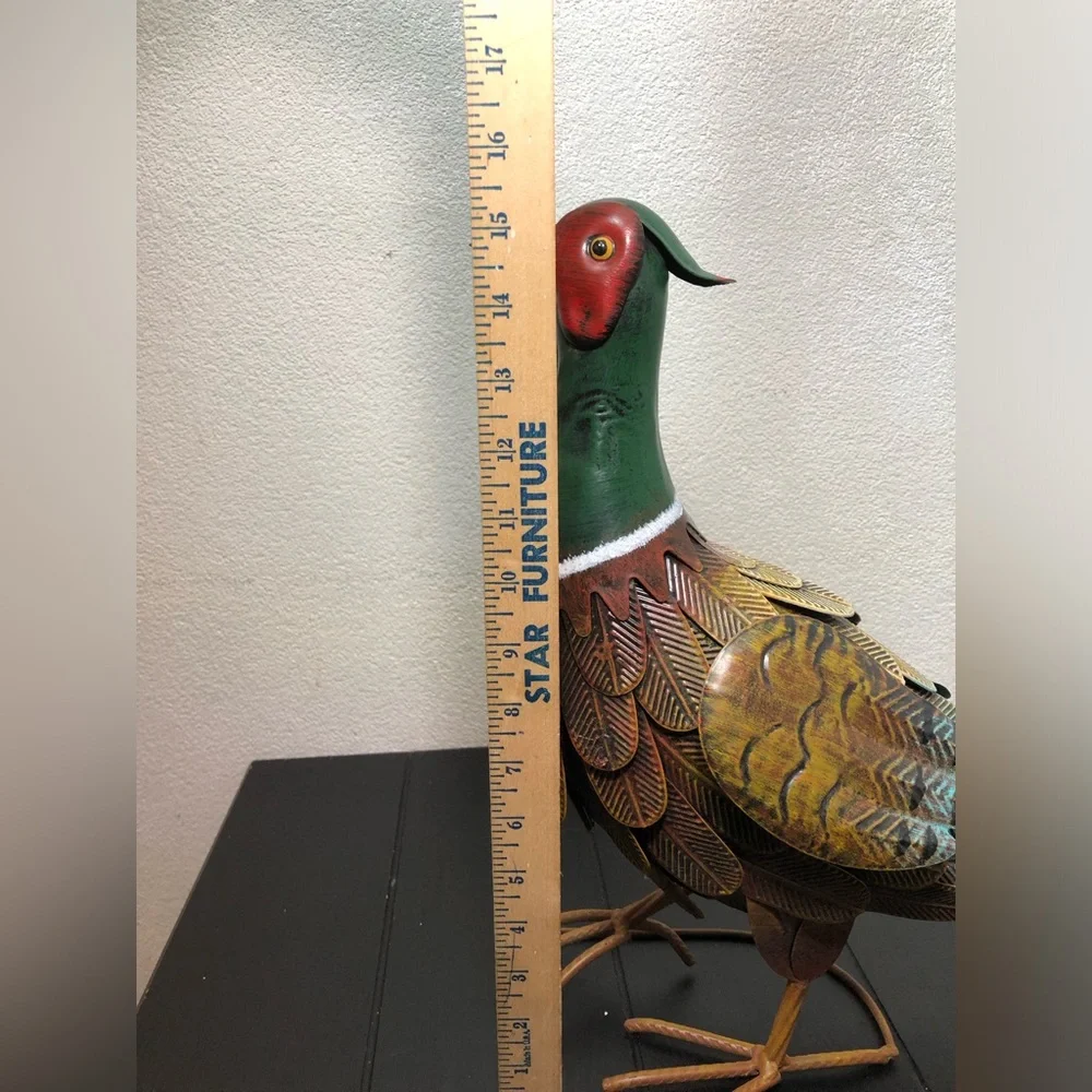 2 Metal Pheasant Bird Standing - Multicolor